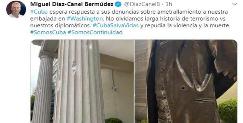 Afirma Díaz-Canel que Cuba espera respuesta por ataque a su embajada en EE.UU.