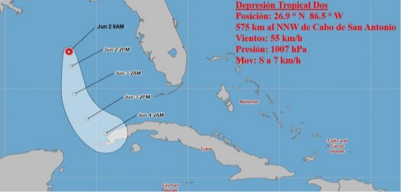 Depresión tropical con lento movimiento hacia el sur