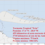 Se forma la tormenta tropical Erin en el Atlántico oriental
